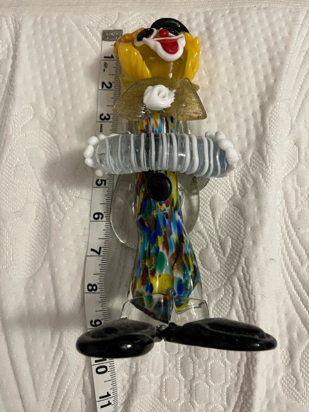 Glass Clown w/Accordion/Concertina ~9” Colorful (Maybe Vtg Murano?)